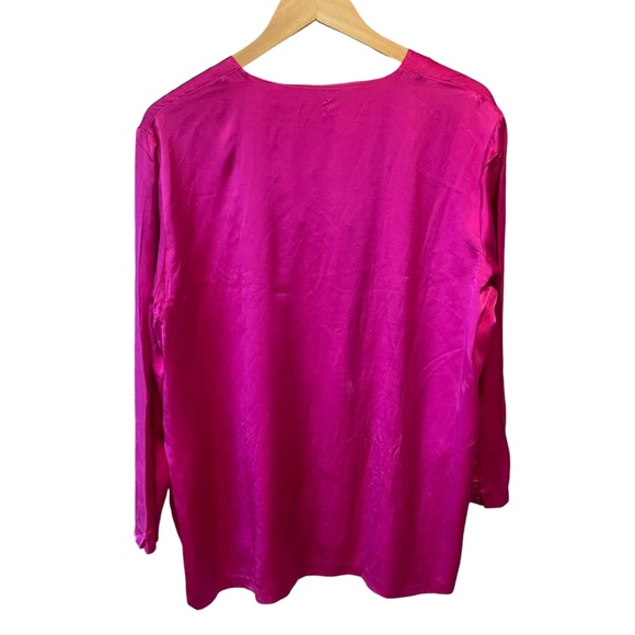 RENA ROWAN for Saville| 100% Silk Button up Flowy Pink blouse w/side slits L/XL - Picture 10 of 12